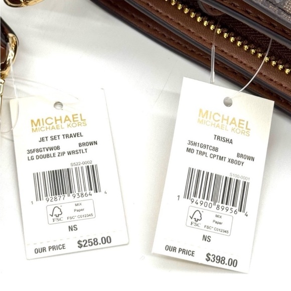 Michael Kors Trisha MD Triple Compartment Bag & Double Zip Wallet Set Brown - Picture 13 of 13